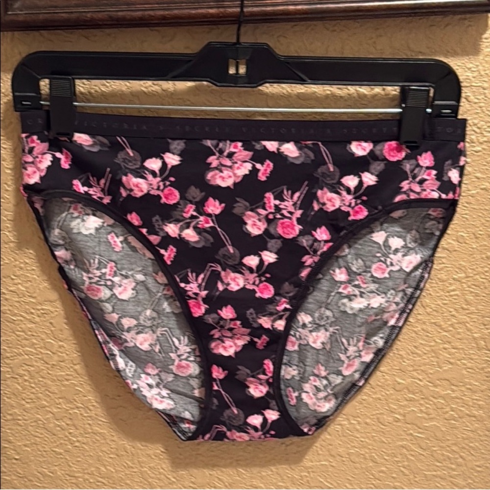 NWT Victoria's Secret Hi Leg Floral Panty. Pink, Gray & Black. Classic Style